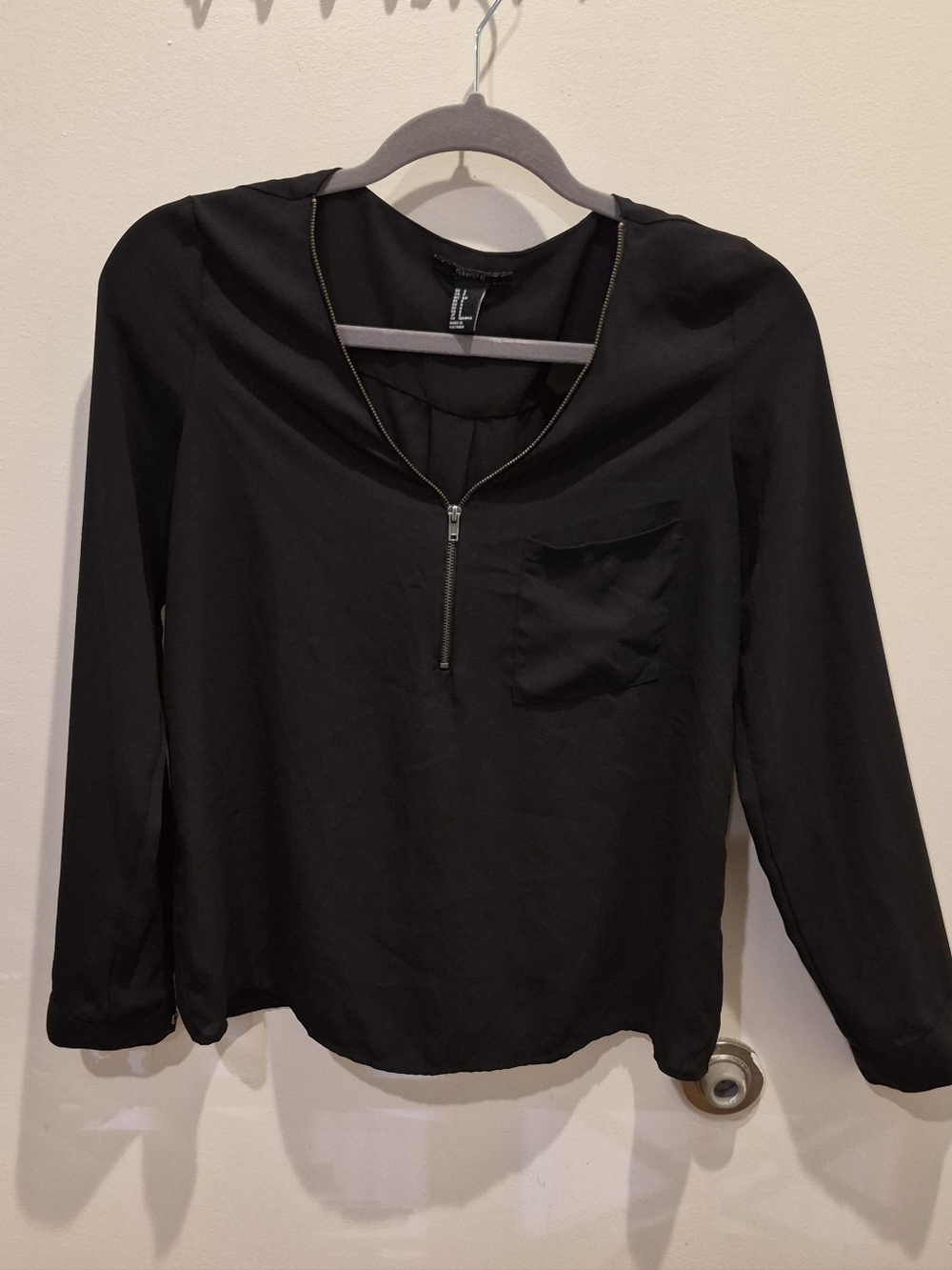Forever 21 Black Half-Zip Pocket Blouse
